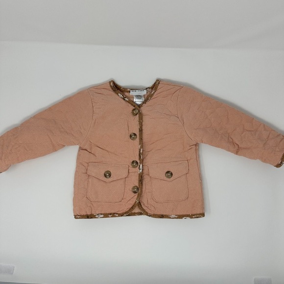 Nicole Miller Dusty Rose Quilted Jacket Infant Baby 12 Months Brown Trim -‎ EUC - Picture 1 of 6